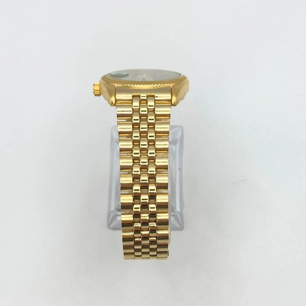 Geneva Men's Dress Watch 35mm Gold Tone Black Dial Date Bubble New Battery 7.75